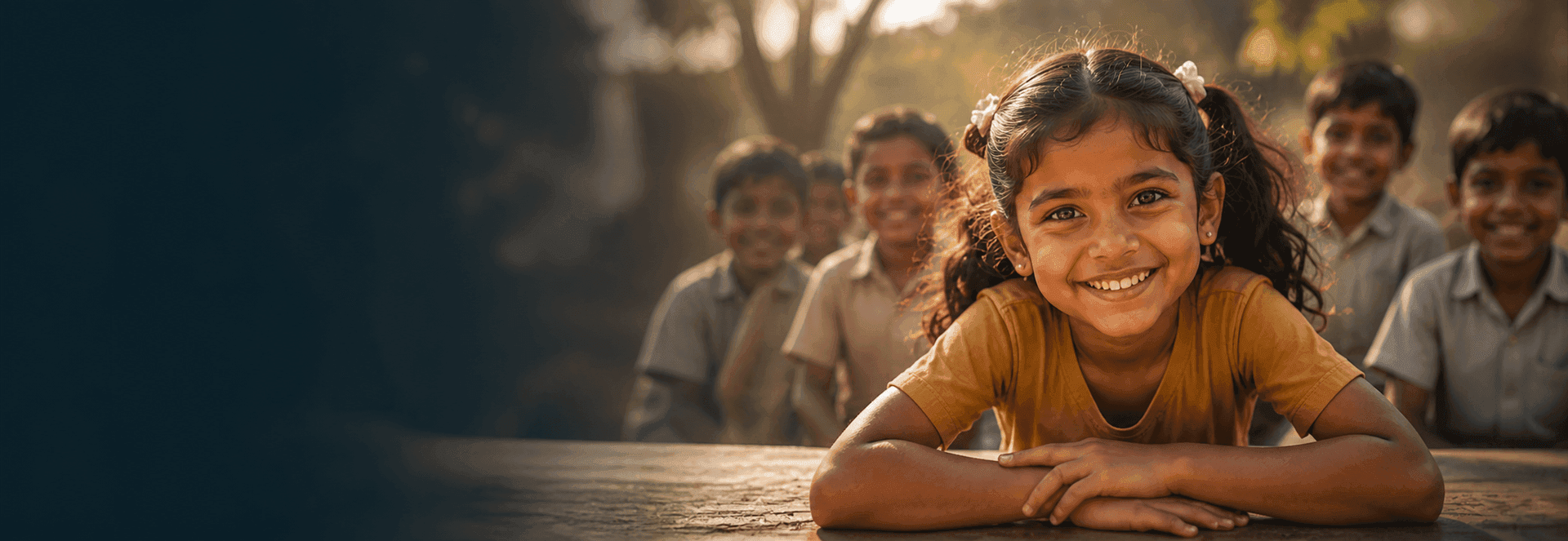 Smiling children gathered at a CHES community learning space
