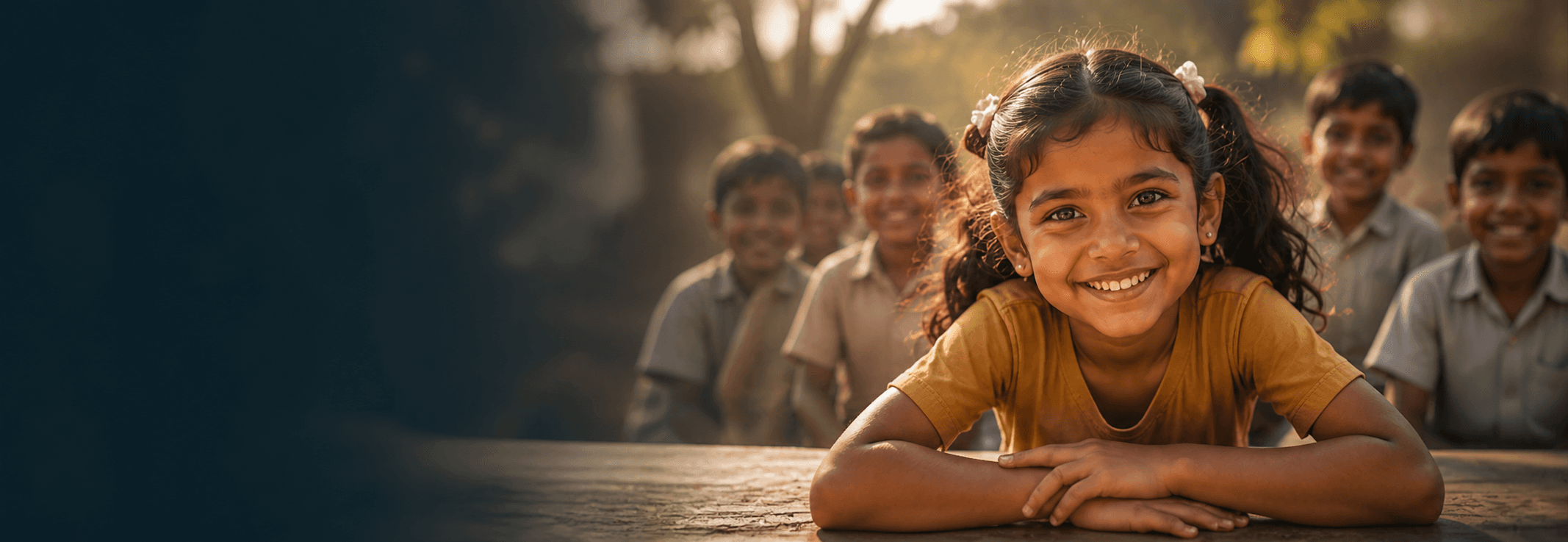 Smiling children gathered at a CHES community learning space
